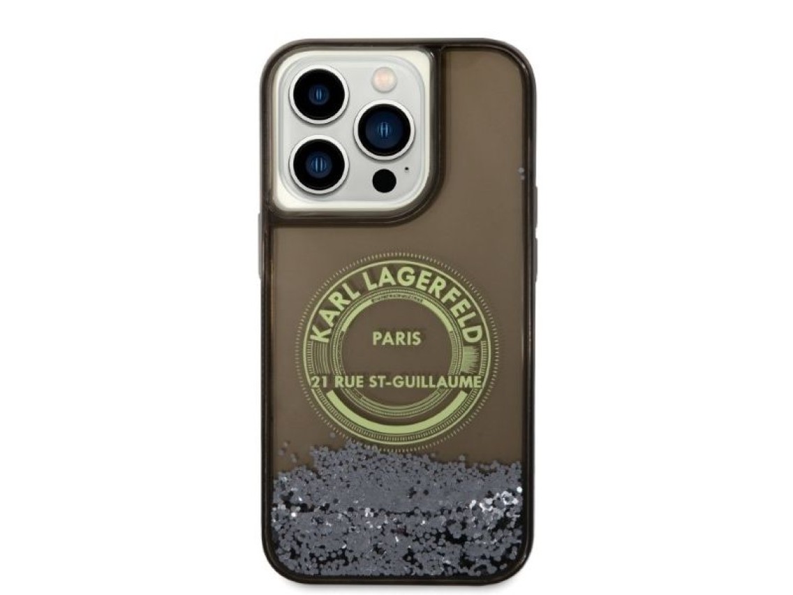 Funda Karl Lagerfeld Liquid Glitter RSG para iPhone 14 Pro - negra