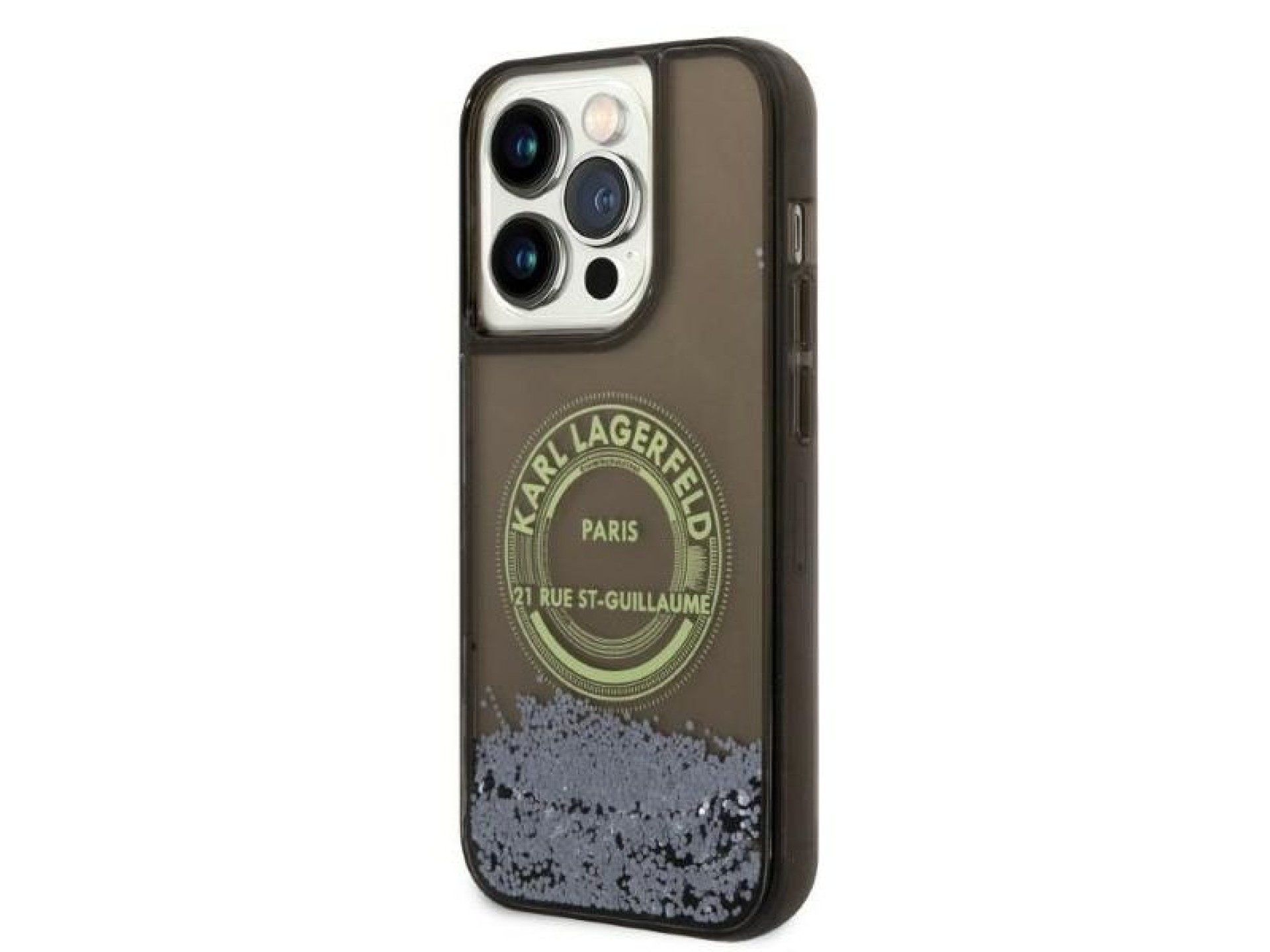 Funda Karl Lagerfeld Liquid Glitter RSG para iPhone 14 Pro - negra