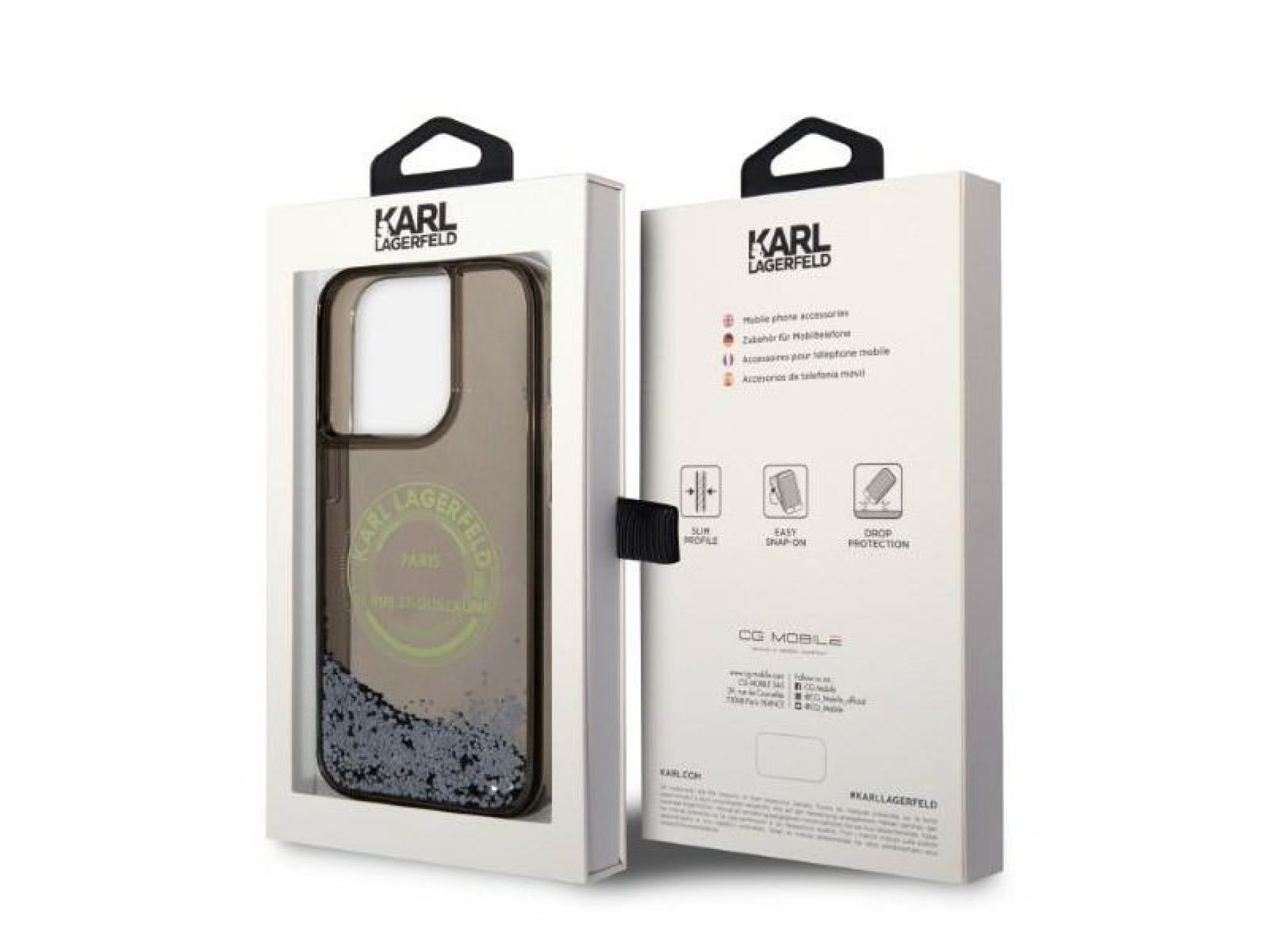 Funda Karl Lagerfeld Liquid Glitter RSG para iPhone 14 Pro - negra