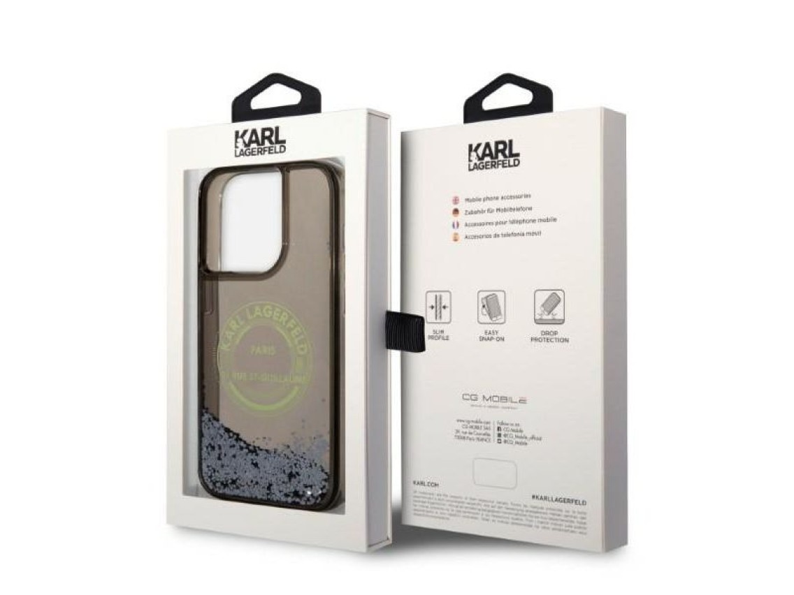 Funda Karl Lagerfeld Liquid Glitter RSG para iPhone 14 Pro - negra