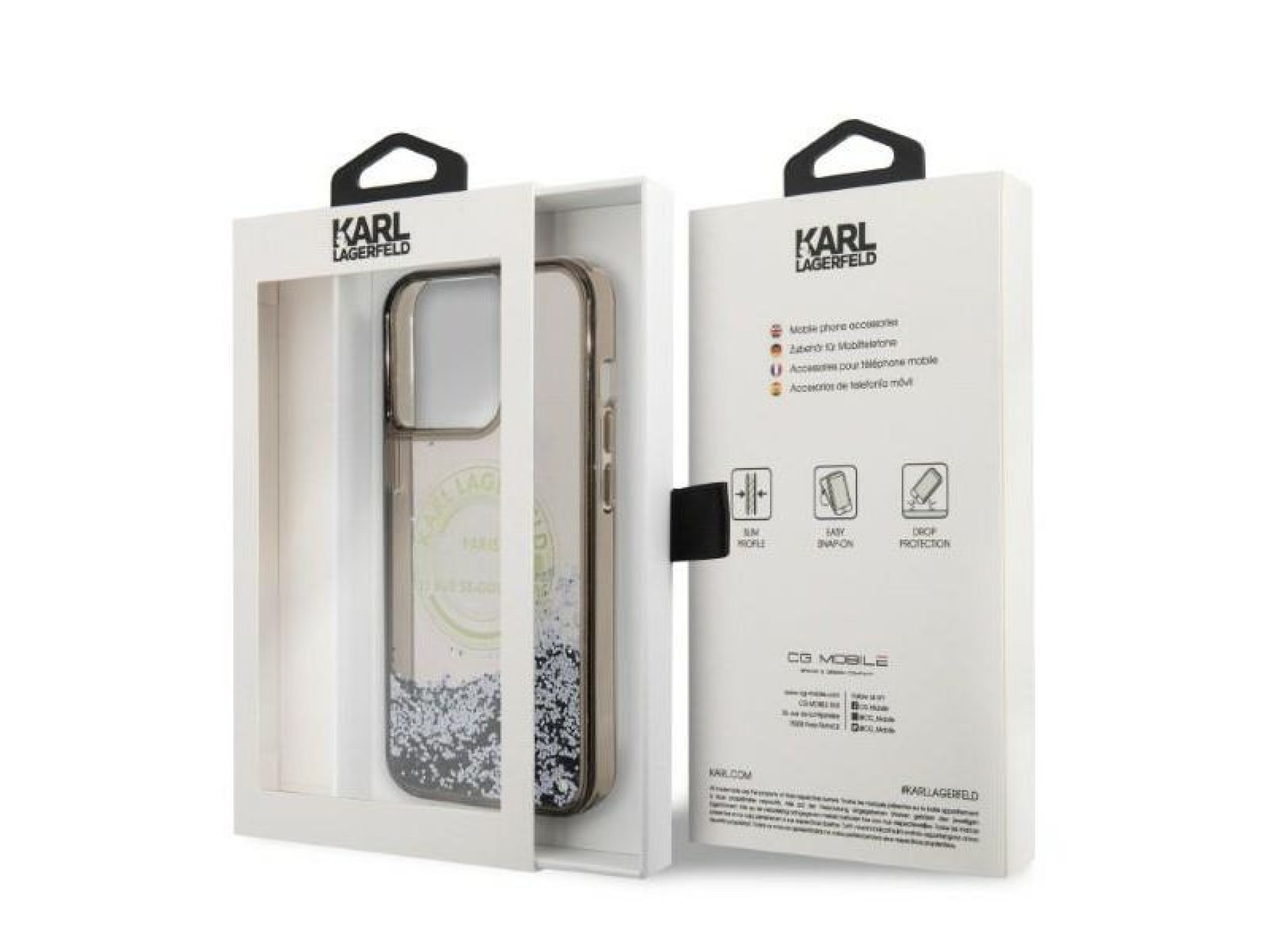 Funda Karl Lagerfeld Liquid Glitter RSG para iPhone 14 Pro Max - negra