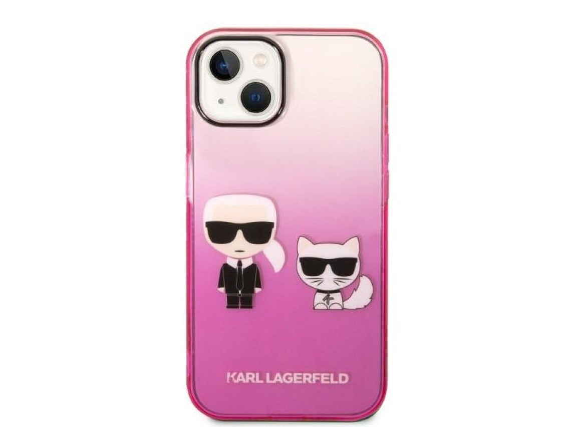 Funda Karl Lagerfeld Gradient Ikonik Karl&Choupette para iPhone 14 Plus - Rosa