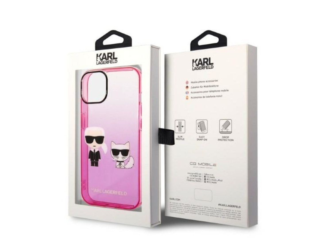 Funda Karl Lagerfeld Gradient Ikonik Karl&Choupette para iPhone 14 Plus - Rosa