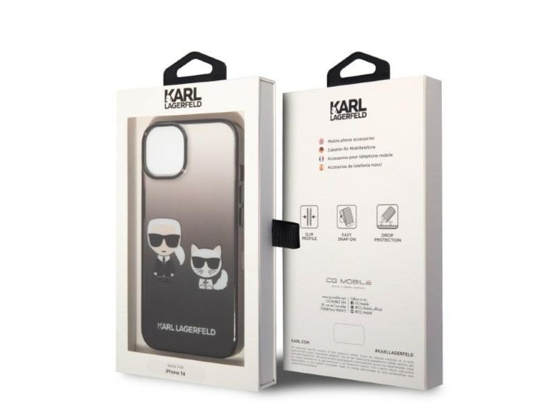 Funda rígida Karl Lagerfeld KLHCP14STGKCK para iPhone 14 de 6,1" negra/negra con degradado Ikonik Ka