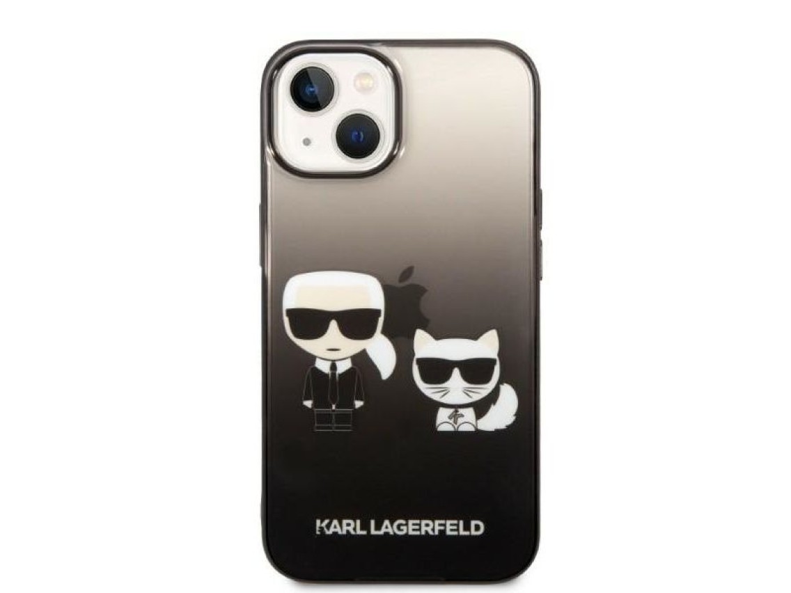 Karl Lagerfeld KLHCP14MTGKCK Capa rígida preta/preta com degradê Ikonik Karl & Choupette para iPhone