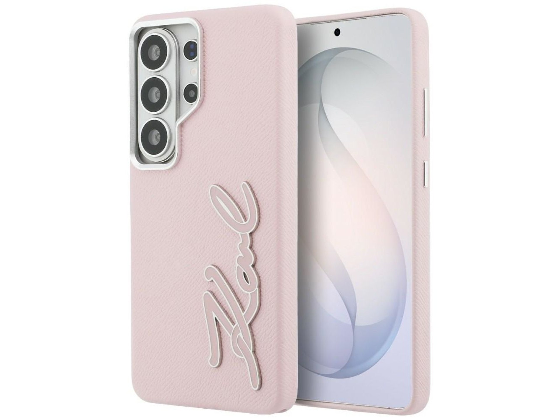 Capa Karl Lagerfeld com logotipo em resina metálica granulada para Samsung Galaxy S26 Ultra - Rosa
