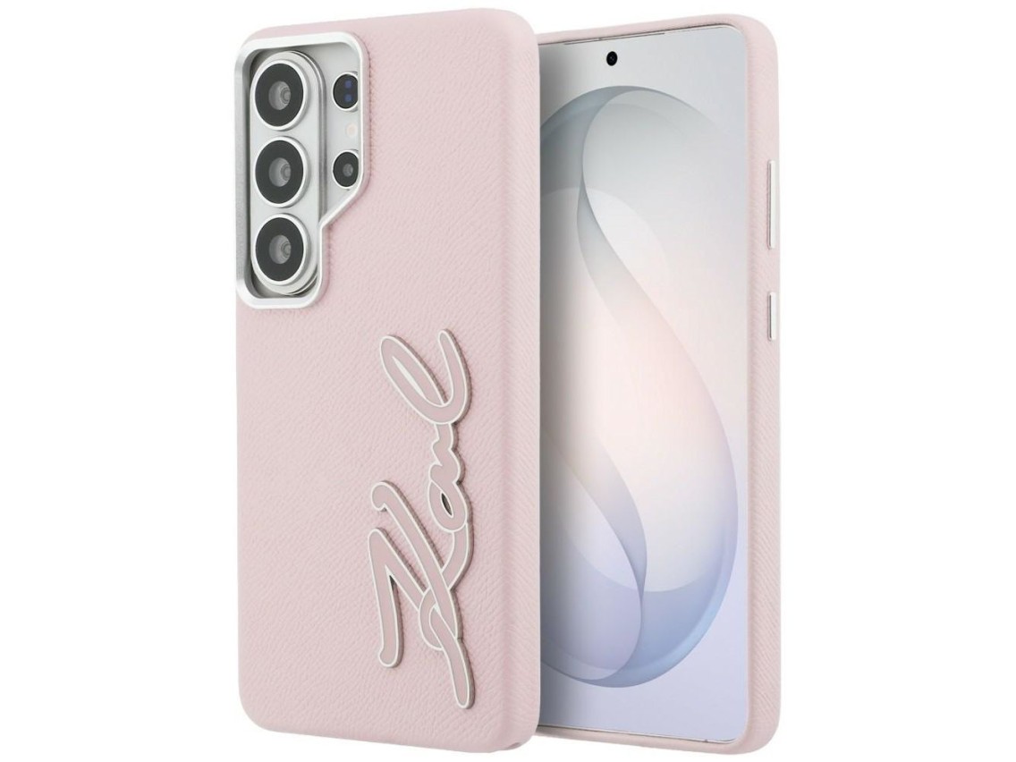 Capa Karl Lagerfeld com logotipo em resina metálica granulada para Samsung Galaxy S26 Ultra - Rosa