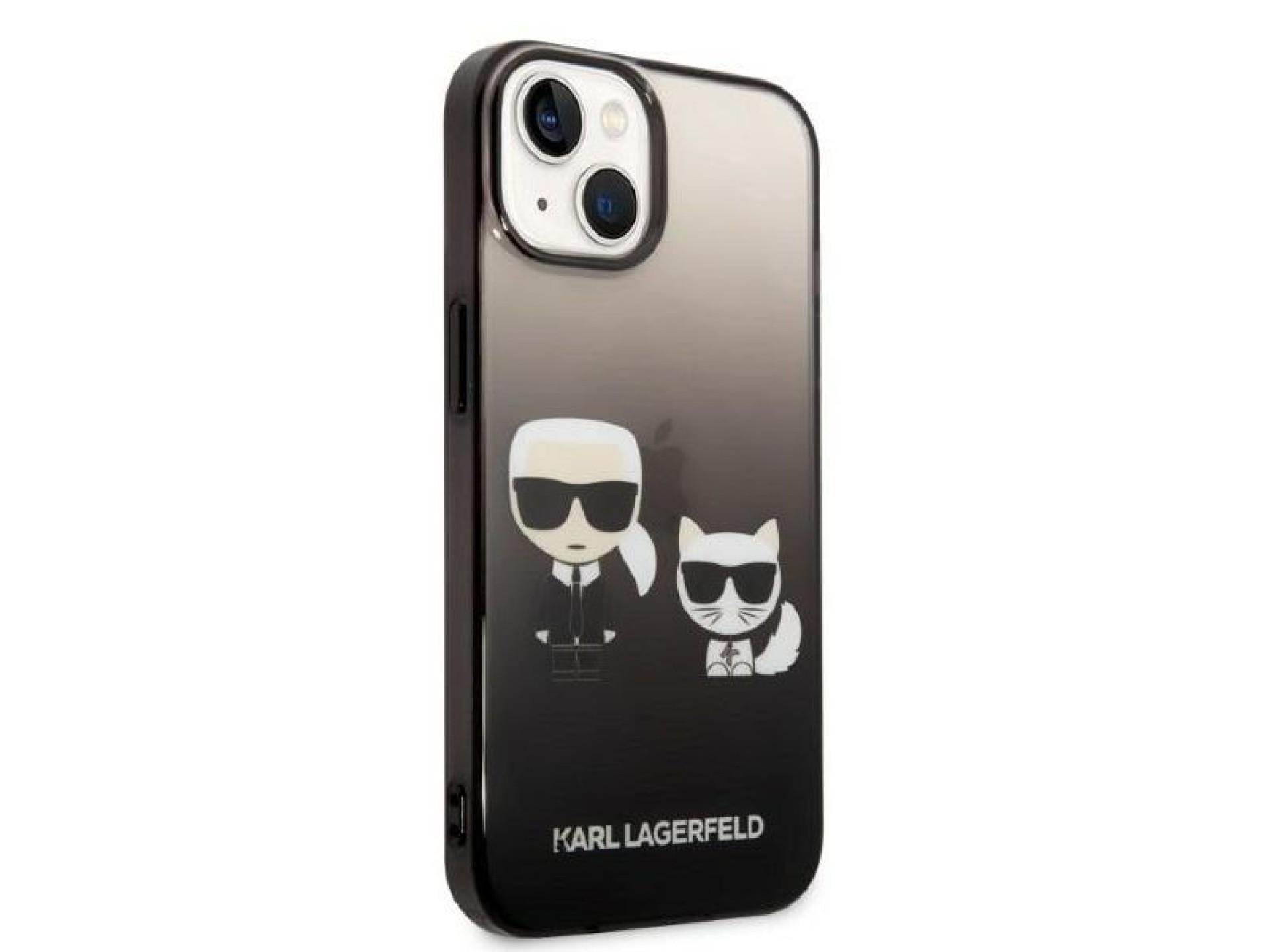 Karl Lagerfeld KLHCP14MTGKCK Capa rígida preta/preta com degradê Ikonik Karl & Choupette para iPhone