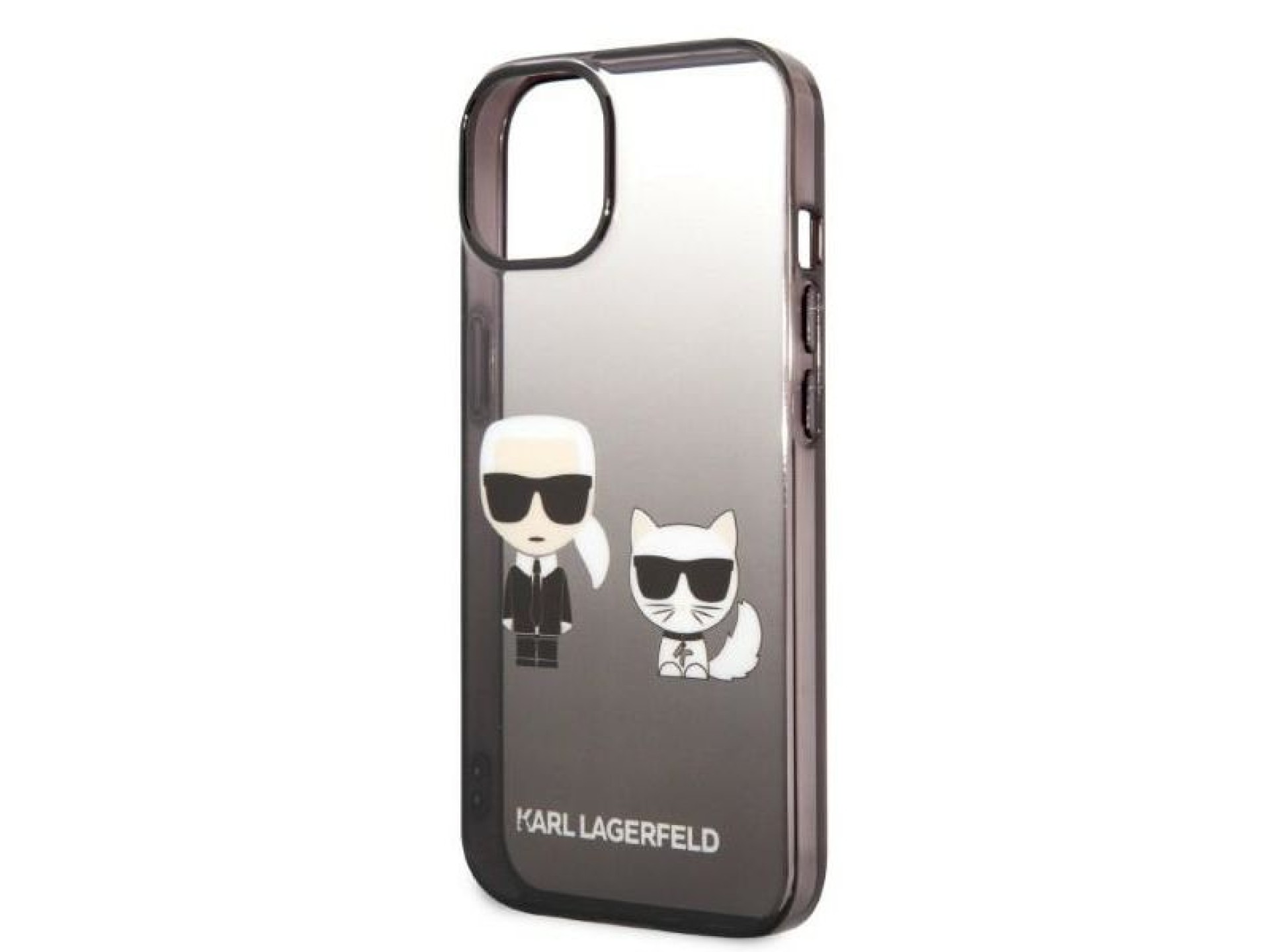 Karl Lagerfeld KLHCP14MTGKCK Capa rígida preta/preta com degradê Ikonik Karl & Choupette para iPhone