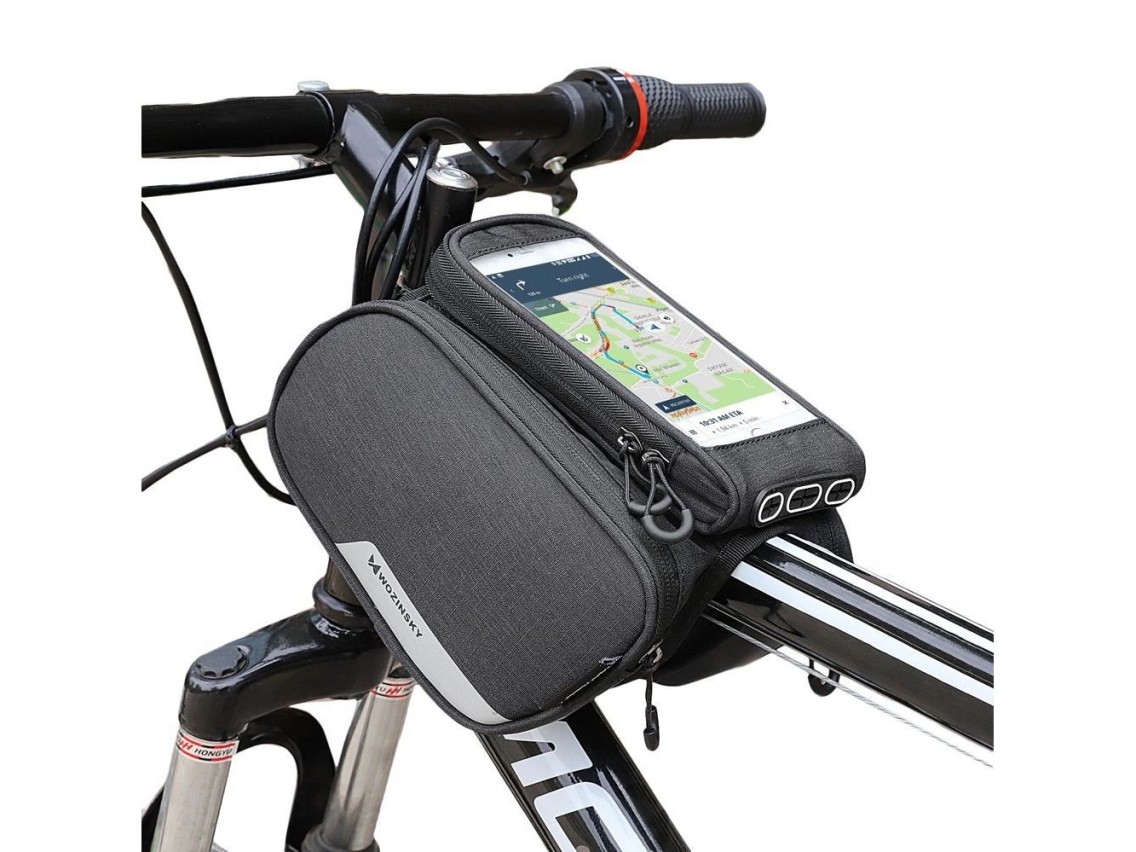 Bolsa para cuadro de bicicleta Wozinsky + funda desmontable para teléfono de hasta 6,5" 1,5 l negra