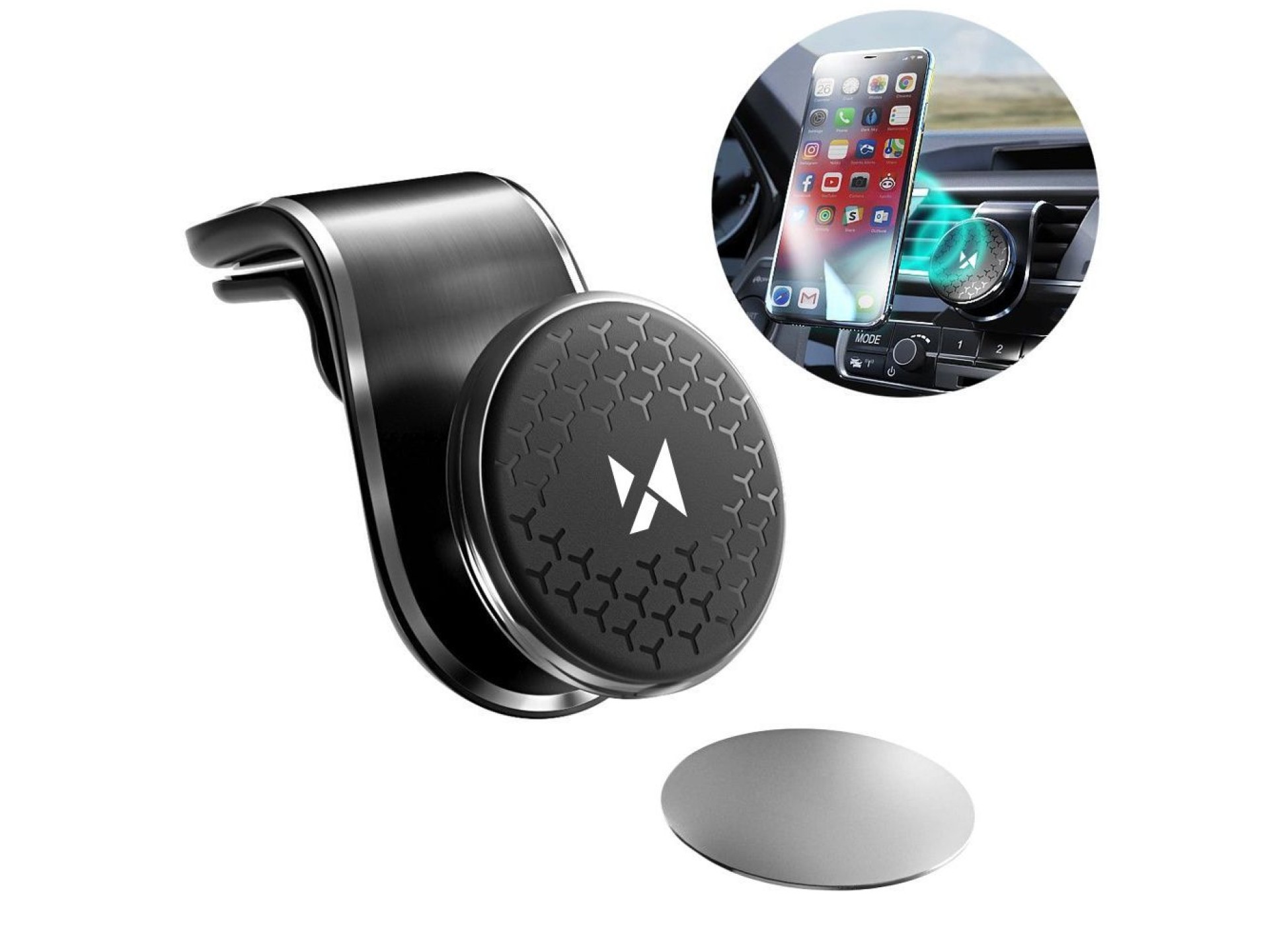Suporte magnético para grade de carro Wozinsky 360 Preto (WMH-03)