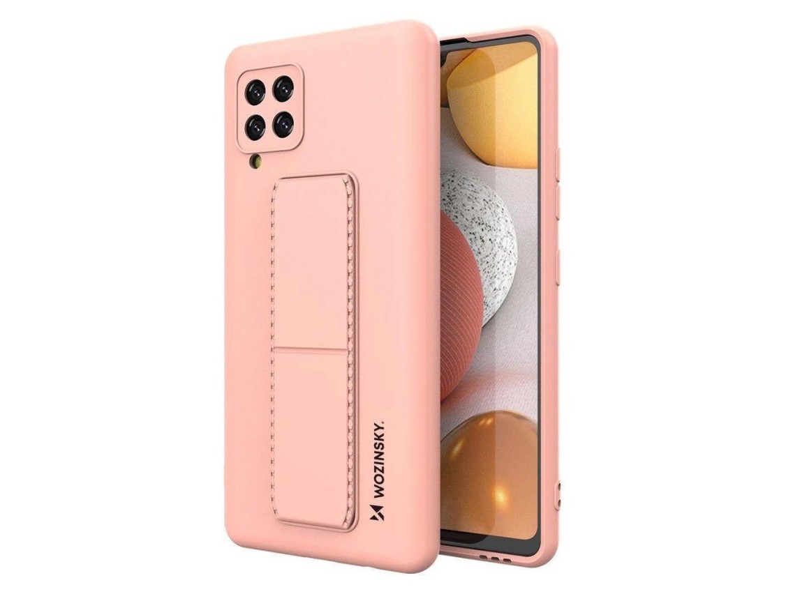 Capa Wozinsky Kickstand, capa de silicone com suporte para Samsung Galaxy A42 5G rosa.