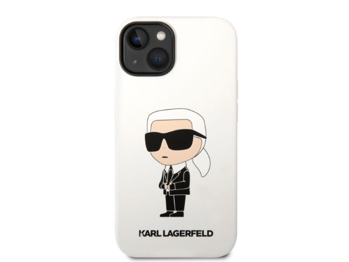 Capa rígida Karl Lagerfeld KLHCP14MSNIKBCH para iPhone 14 Plus 6.7" em silicone branco/branco Ikonik