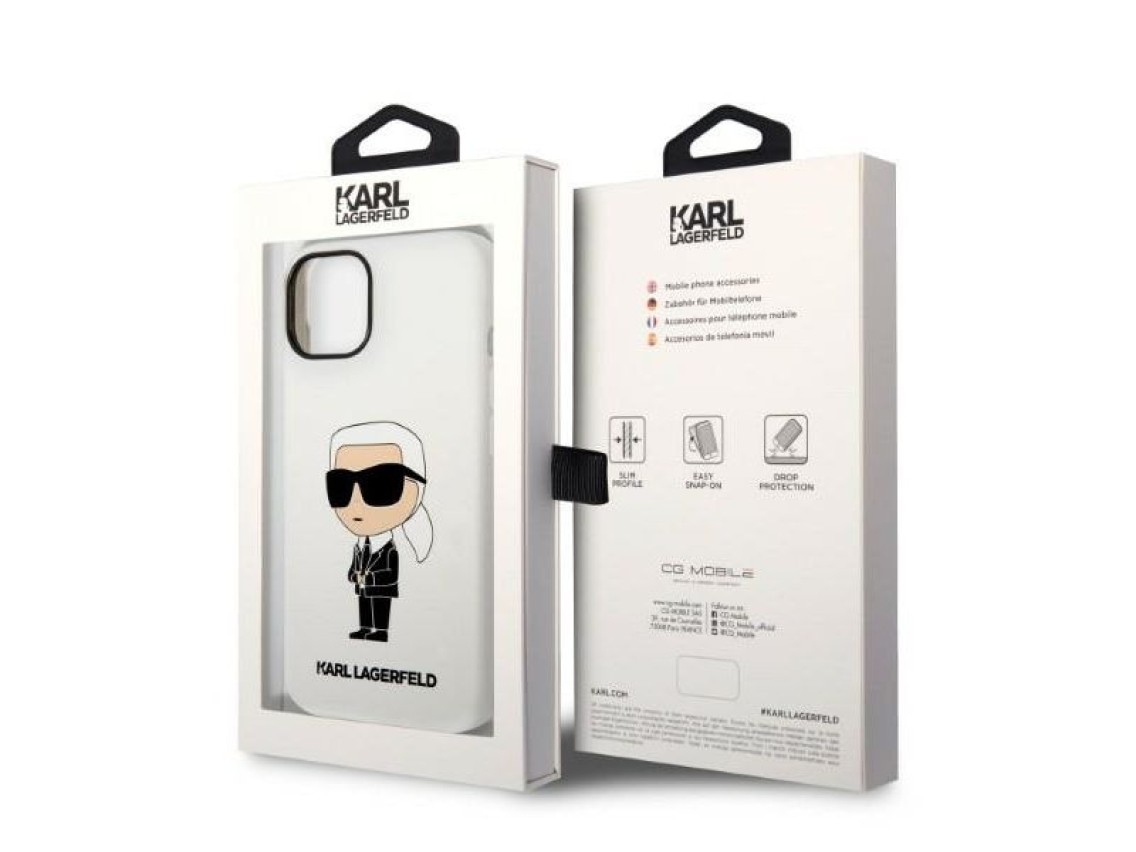 Capa rígida Karl Lagerfeld KLHCP14MSNIKBCH para iPhone 14 Plus 6.7" em silicone branco/branco Ikonik