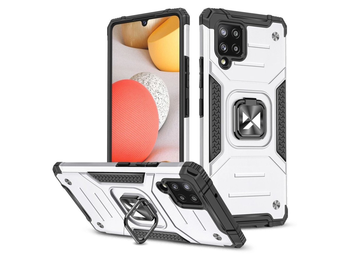 Capa Wozinsky Ring Armor com suporte, resistente e robusta para Samsung Galaxy A42 5G, prata.