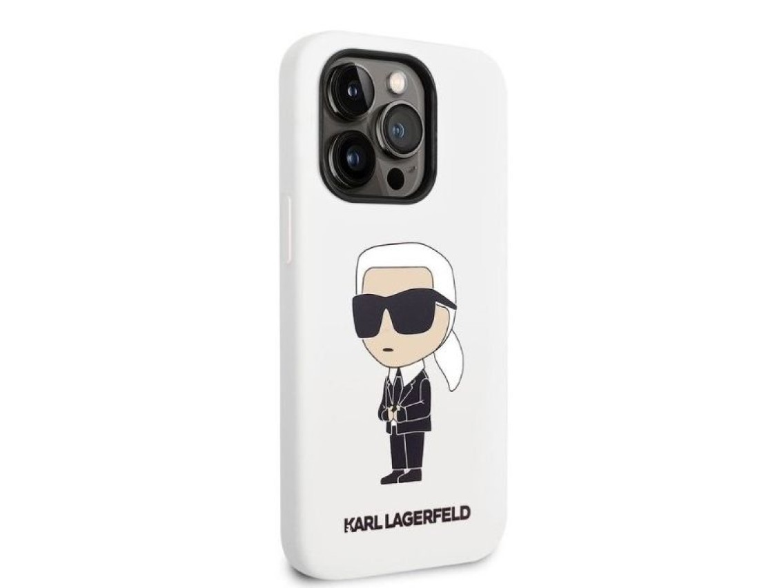 Capa rígida Karl Lagerfeld KLHCP14LSNIKBCH para iPhone 14 Pro 6.1" em silicone branco/branco Ikonik