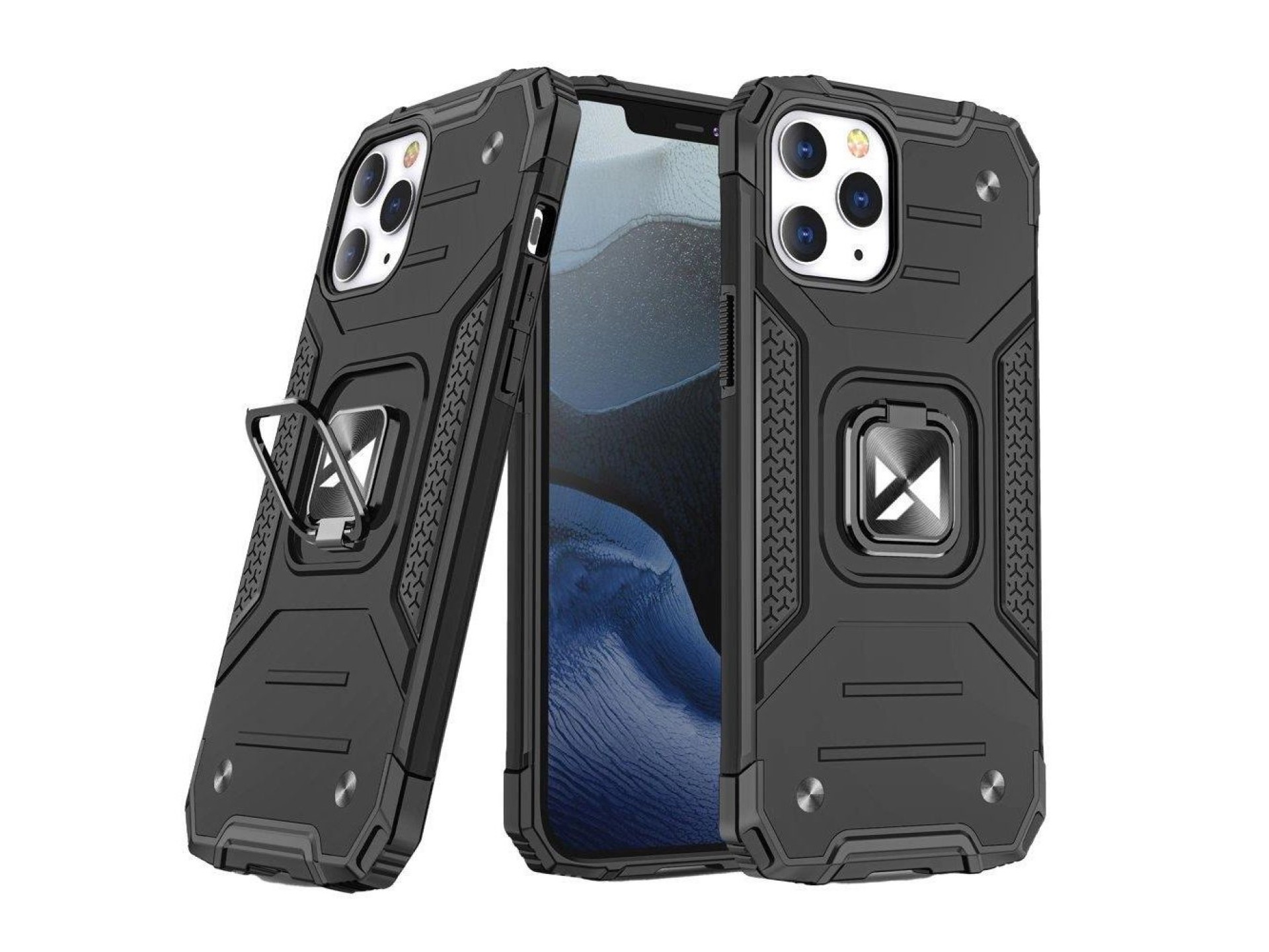 Funda Wozinsky Ring Armor con soporte, resistente y duradera para iPhone 13 Pro, color negro.