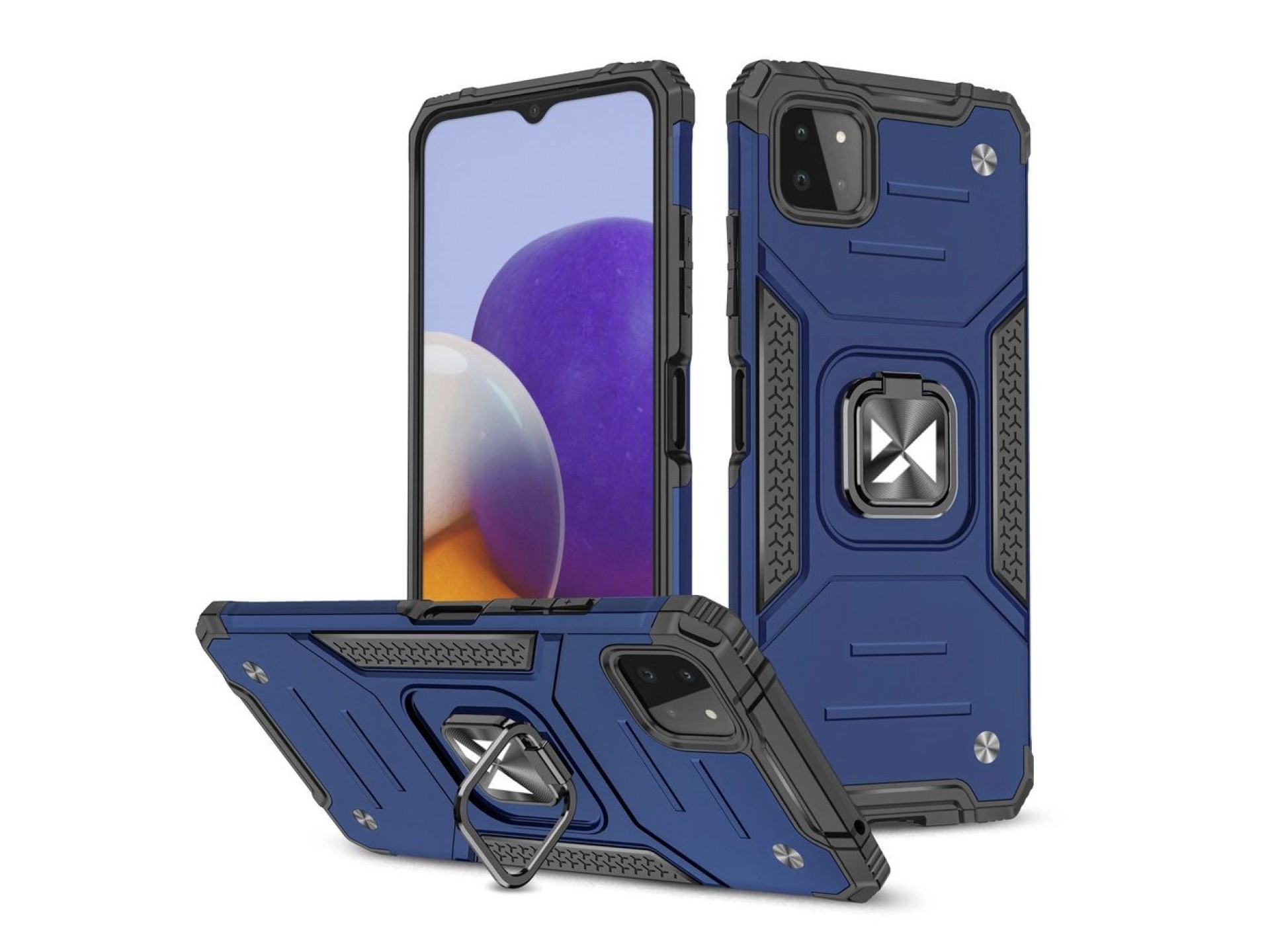 Wozinsky Ring Armor Case Kickstand Tough Rugged Cover for Samsung Galaxy A22 4G blue