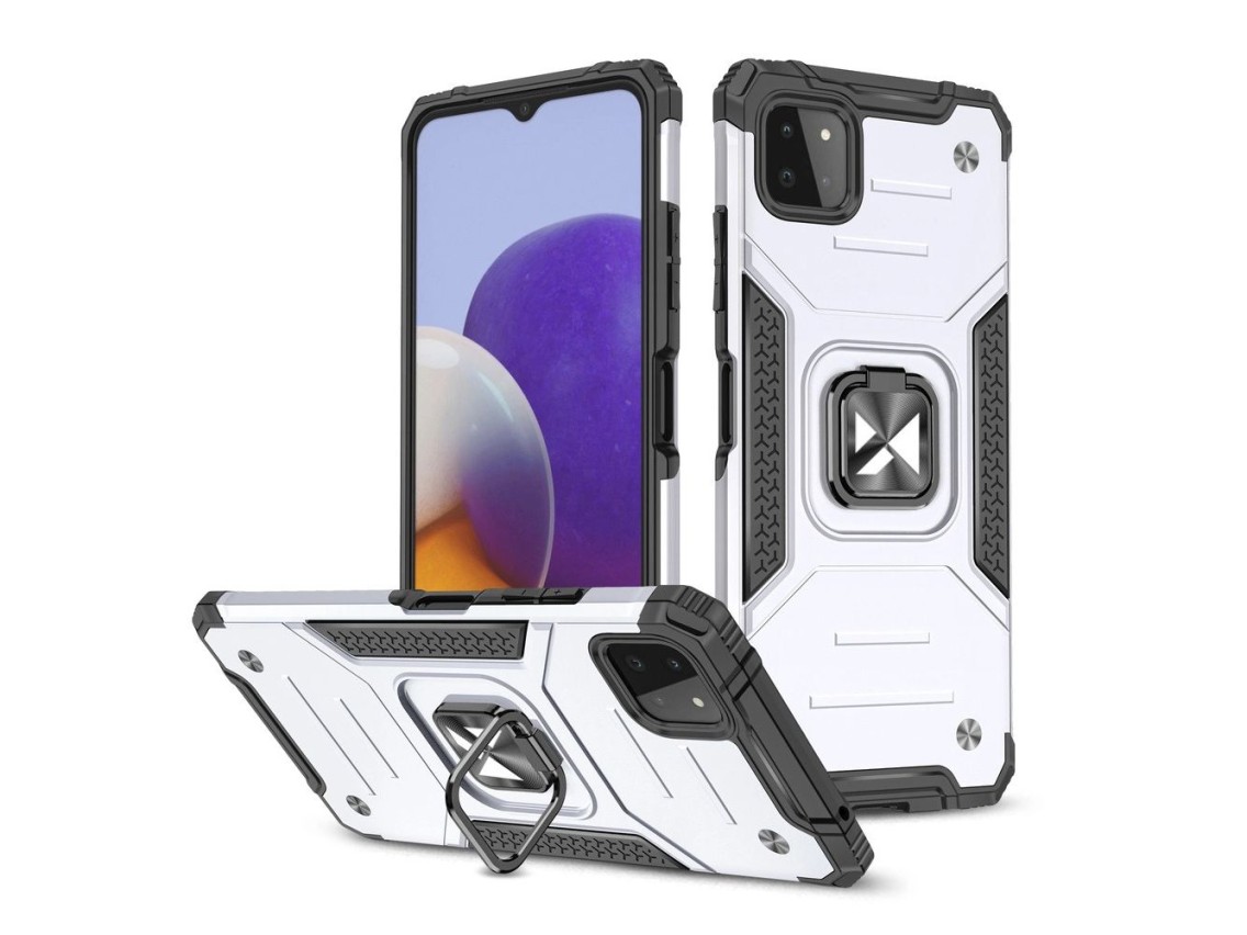 Capa Wozinsky Ring Armor com suporte, resistente e robusta para Samsung Galaxy A22 4G, prata.