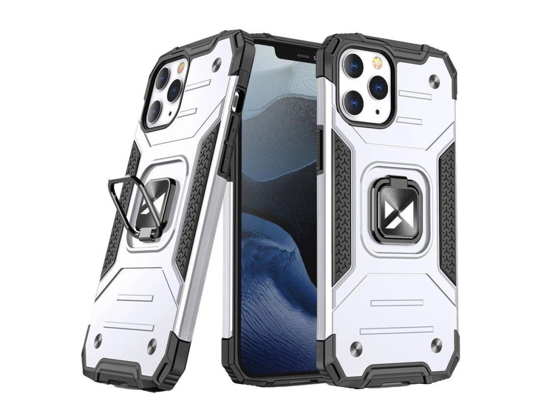Capa Wozinsky Ring Armor com suporte, resistente e robusta para iPhone 13 Pro Max, prata.