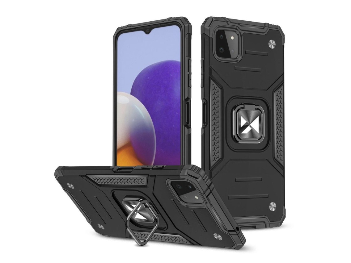 Capa Wozinsky Ring Armor com suporte, resistente e robusta para Samsung Galaxy A22 4G, preta.