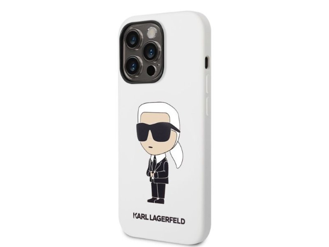 Capa de silicone Karl Lagerfeld Ikonik para iPhone 14 Pro Max - branca