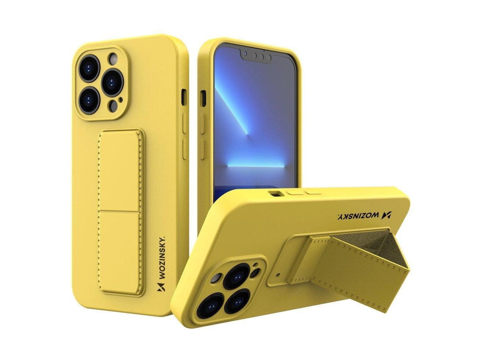 Funda Wozinsky con soporte para iPhone 13 Pro, color amarillo, de silicona.