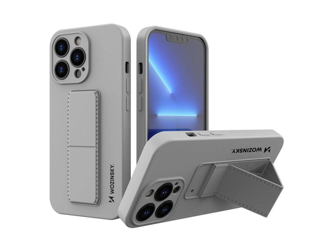Capa Wozinsky Kickstand, capa de silicone com suporte para iPhone 13 mini, cinza