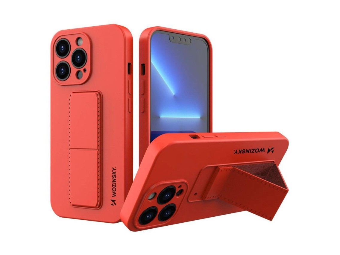 Wozinsky Kickstand Case silicone case with stand iPhone 13 Pro red