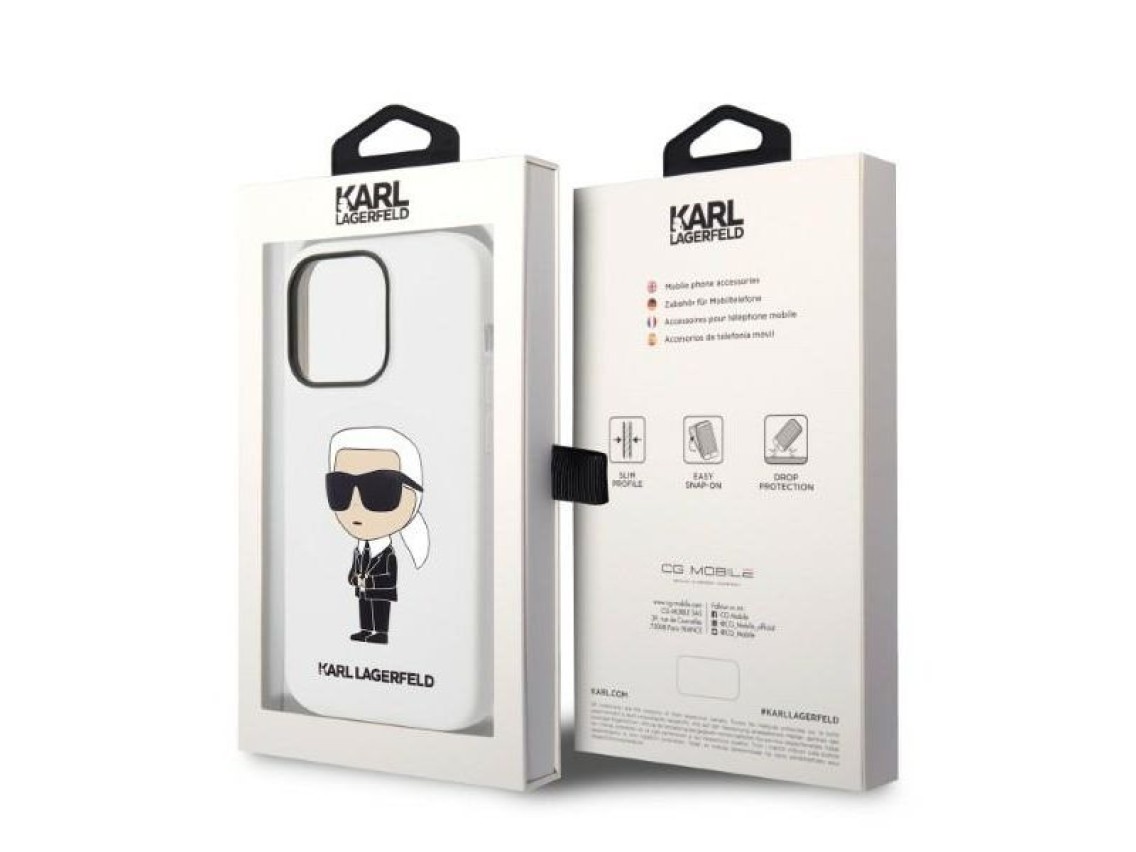 Capa de silicone Karl Lagerfeld Ikonik para iPhone 14 Pro Max - branca