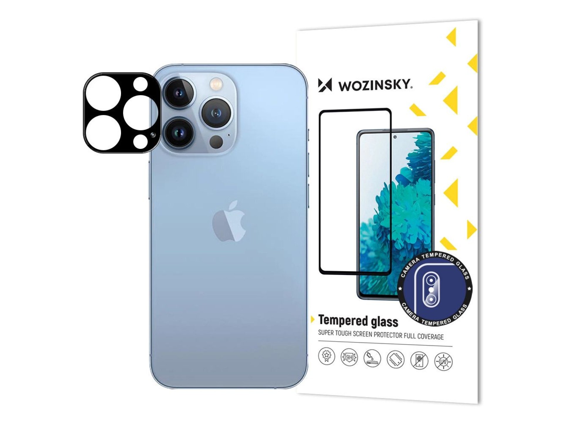 Película de vidro temperado 9H para câmera completa da Wozinsky para iPhone 13 Pro Max.