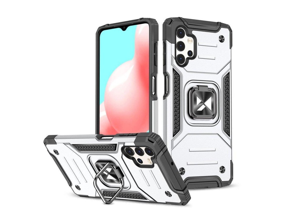 Wozinsky Ring Armor tough hybrid case cover + magnetic holder for Samsung Galaxy A73 silver