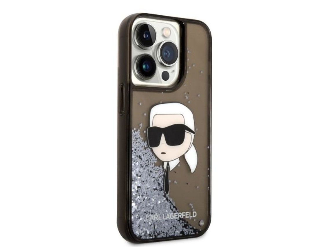 Karl Lagerfeld KLHCP14LLNKHCK iPhone 14 Pro 6.1" capa rígida preta/preta com glitter Karl Head