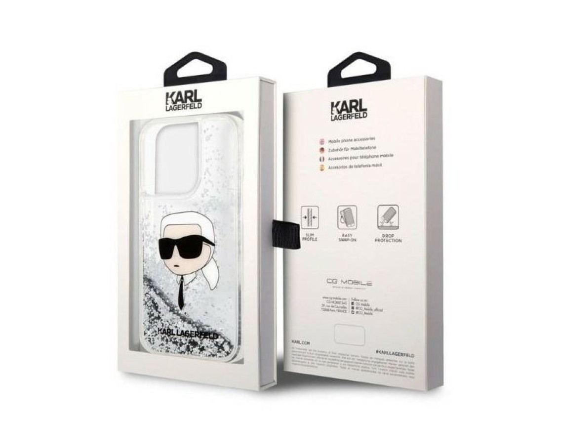 Karl Lagerfeld Glitter Karl's Head case for iPhone 14 Pro Max - silver