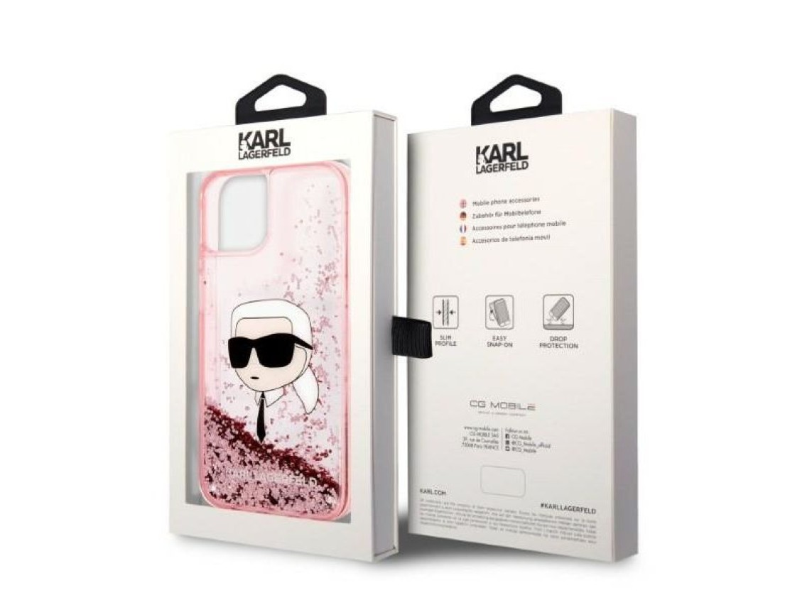 Karl Lagerfeld Glitter Karl's Head case for iPhone 14 Plus - pink