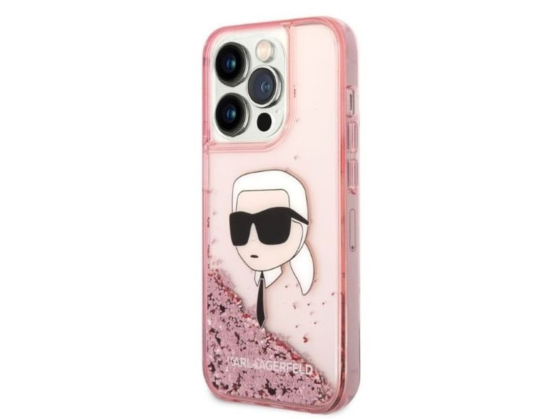 Funda Karl Lagerfeld Glitter Karl's Head para iPhone 14 Pro - rosa