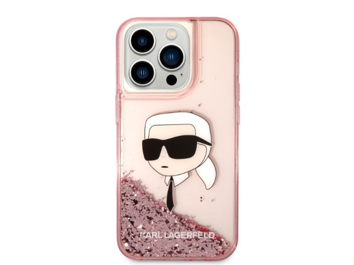 Funda Karl Lagerfeld Glitter Karl's Head para iPhone 14 Pro - rosa