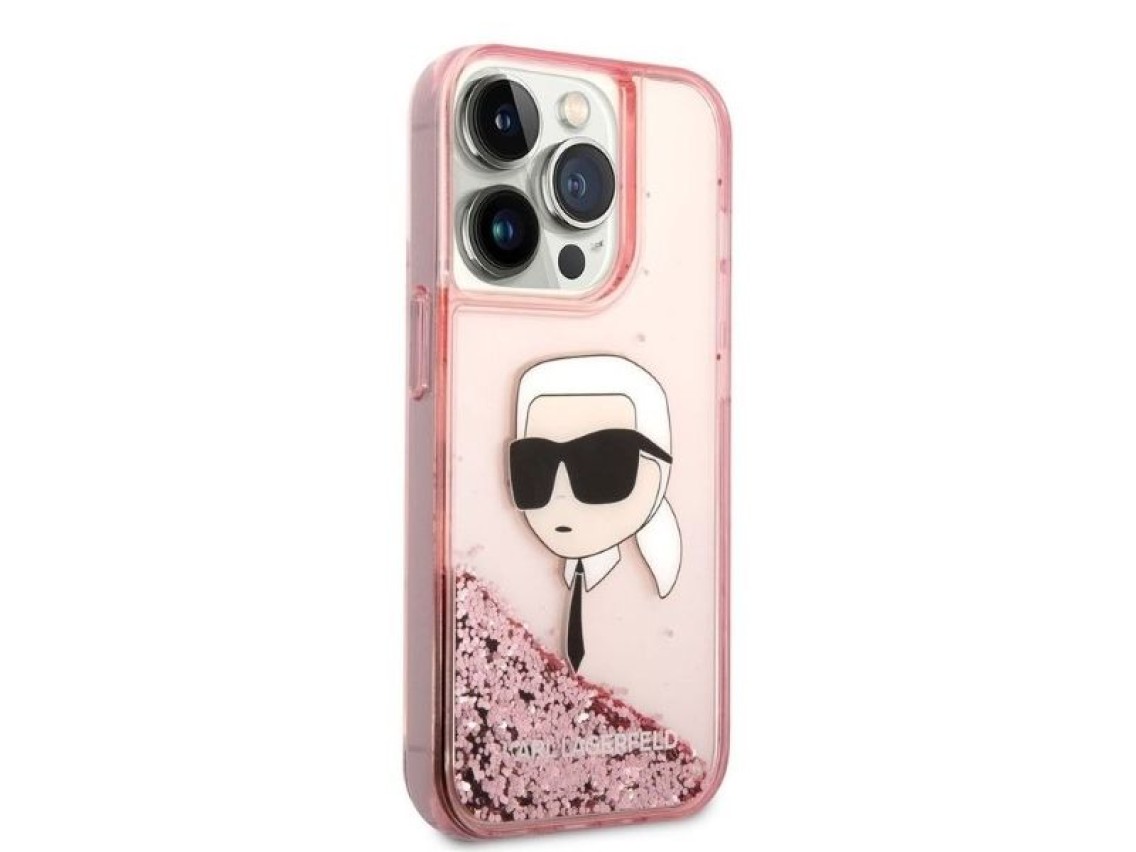 Funda Karl Lagerfeld Glitter Karl's Head para iPhone 14 Pro - rosa