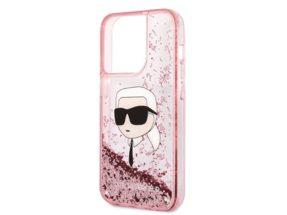 Funda Karl Lagerfeld Glitter Karl's Head para iPhone 14 Pro - rosa