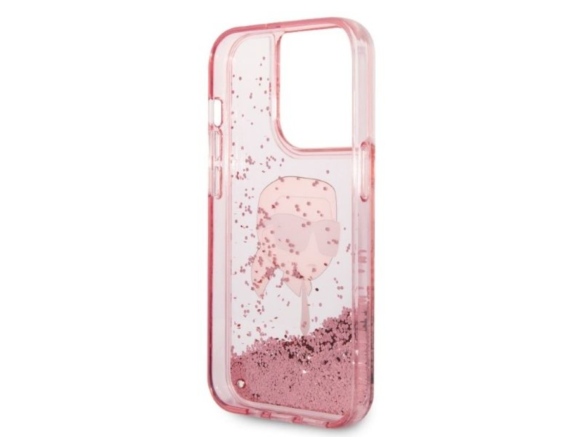 Funda Karl Lagerfeld Glitter Karl's Head para iPhone 14 Pro - rosa