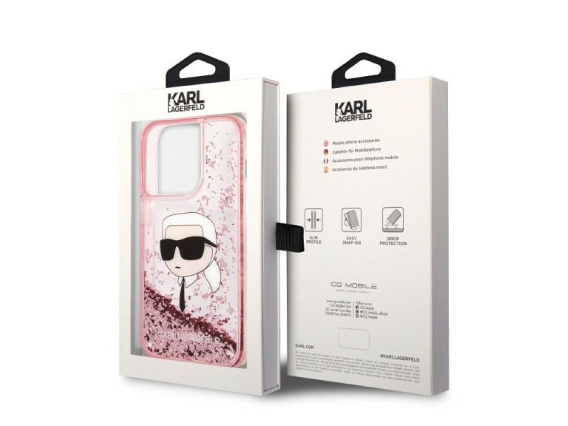 Funda Karl Lagerfeld Glitter Karl's Head para iPhone 14 Pro - rosa