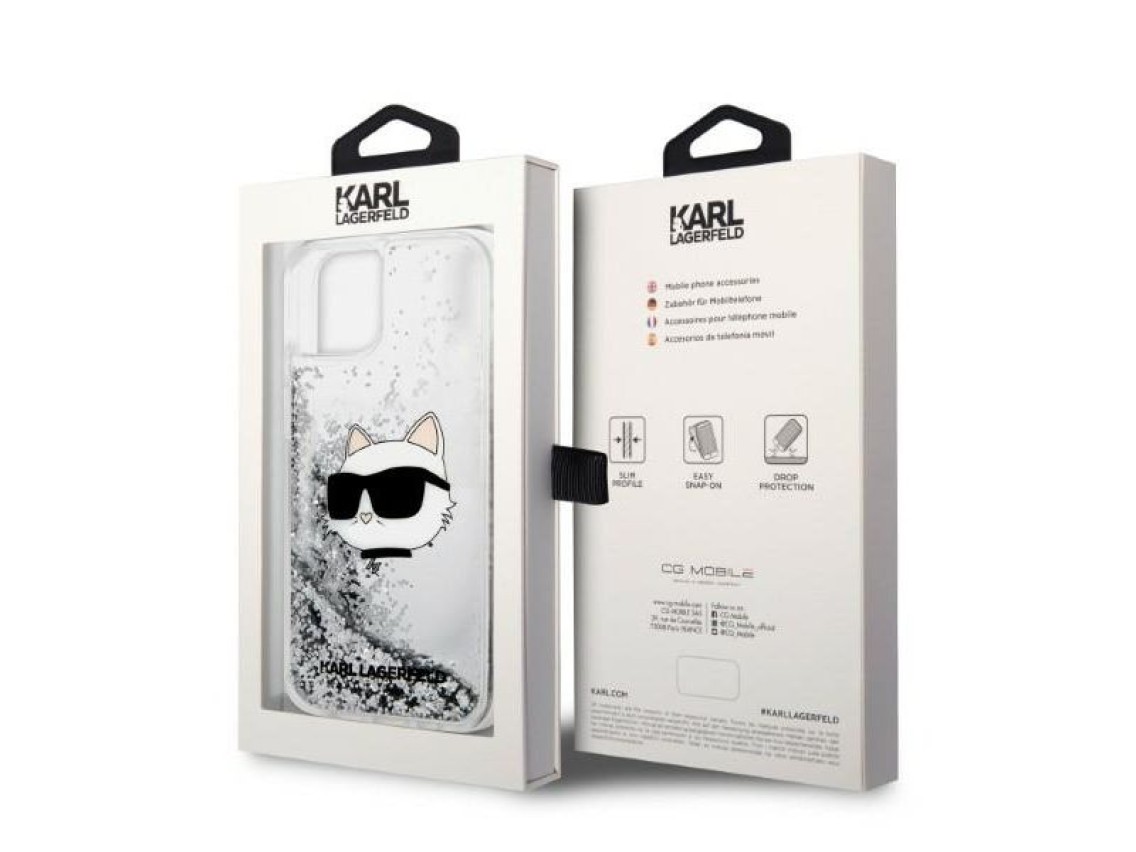 Karl Lagerfeld KLHCP14MLNHCCS iPhone 14 Plus 6.7" plateado/plateado estuche rígido Glitter Choupette