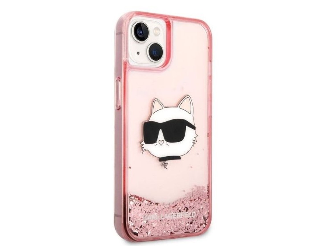 Capa Karl Lagerfeld Glitter Choupette Head para iPhone 14 Plus - rosa