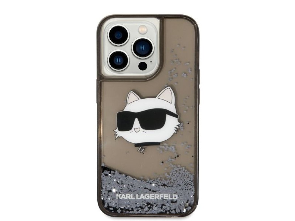 Karl Lagerfeld KLHCP14LLNCHCK Capa rígida preta/preta para iPhone 14 Pro de 6,1" com glitter e a cab