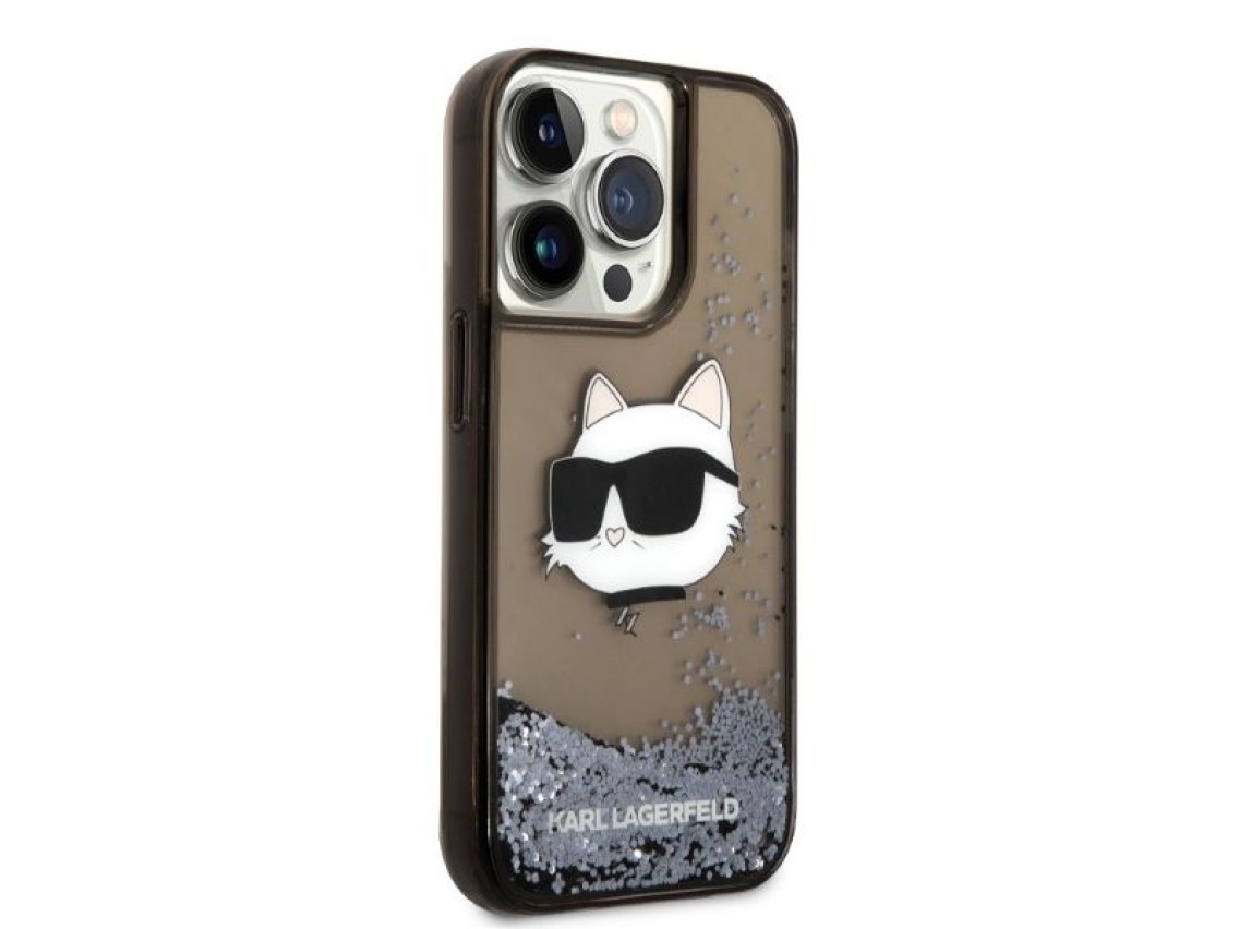 Karl Lagerfeld KLHCP14LLNCHCK Capa rígida preta/preta para iPhone 14 Pro de 6,1" com glitter e a cab