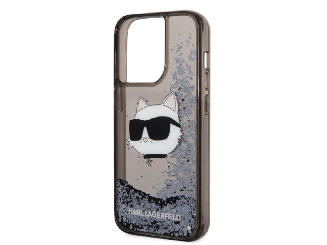 Karl Lagerfeld KLHCP14LLNCHCK Capa rígida preta/preta para iPhone 14 Pro de 6,1" com glitter e a cab