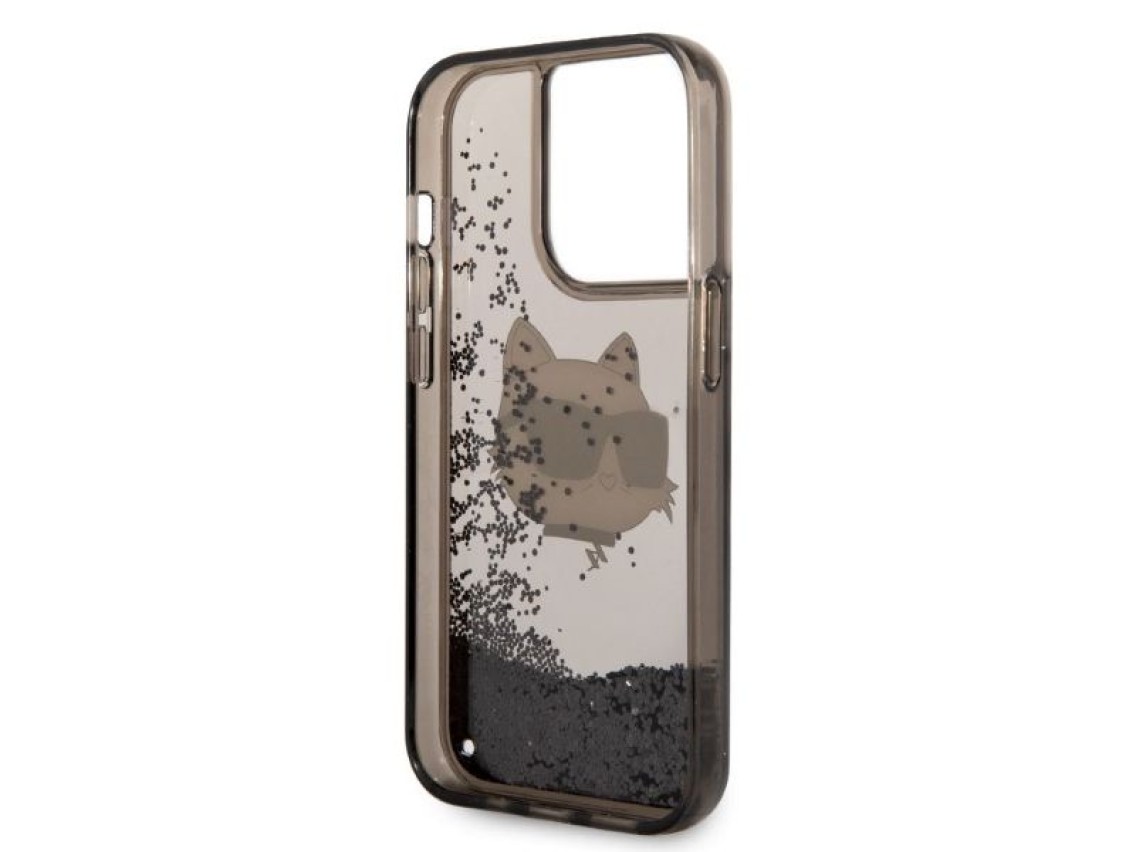 Karl Lagerfeld KLHCP14LLNCHCK Capa rígida preta/preta para iPhone 14 Pro de 6,1" com glitter e a cab