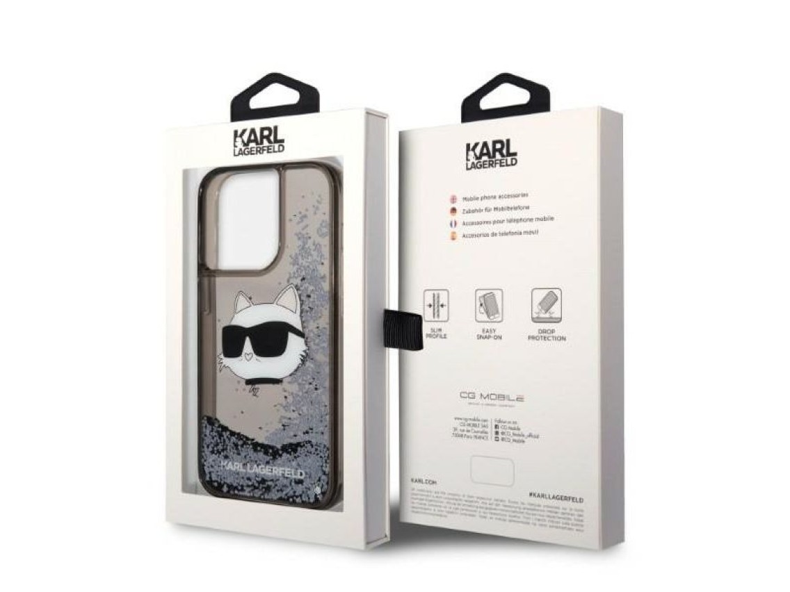 Karl Lagerfeld KLHCP14LLNCHCK Capa rígida preta/preta para iPhone 14 Pro de 6,1" com glitter e a cab