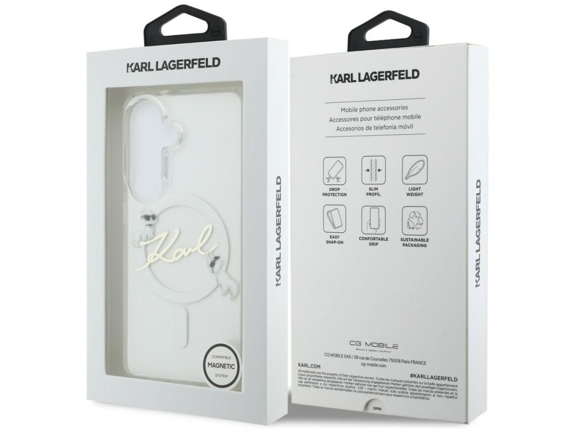 Capa MagSafe Karl Lagerfeld IML KC Script para Samsung Galaxy S26 Plus - Transparente