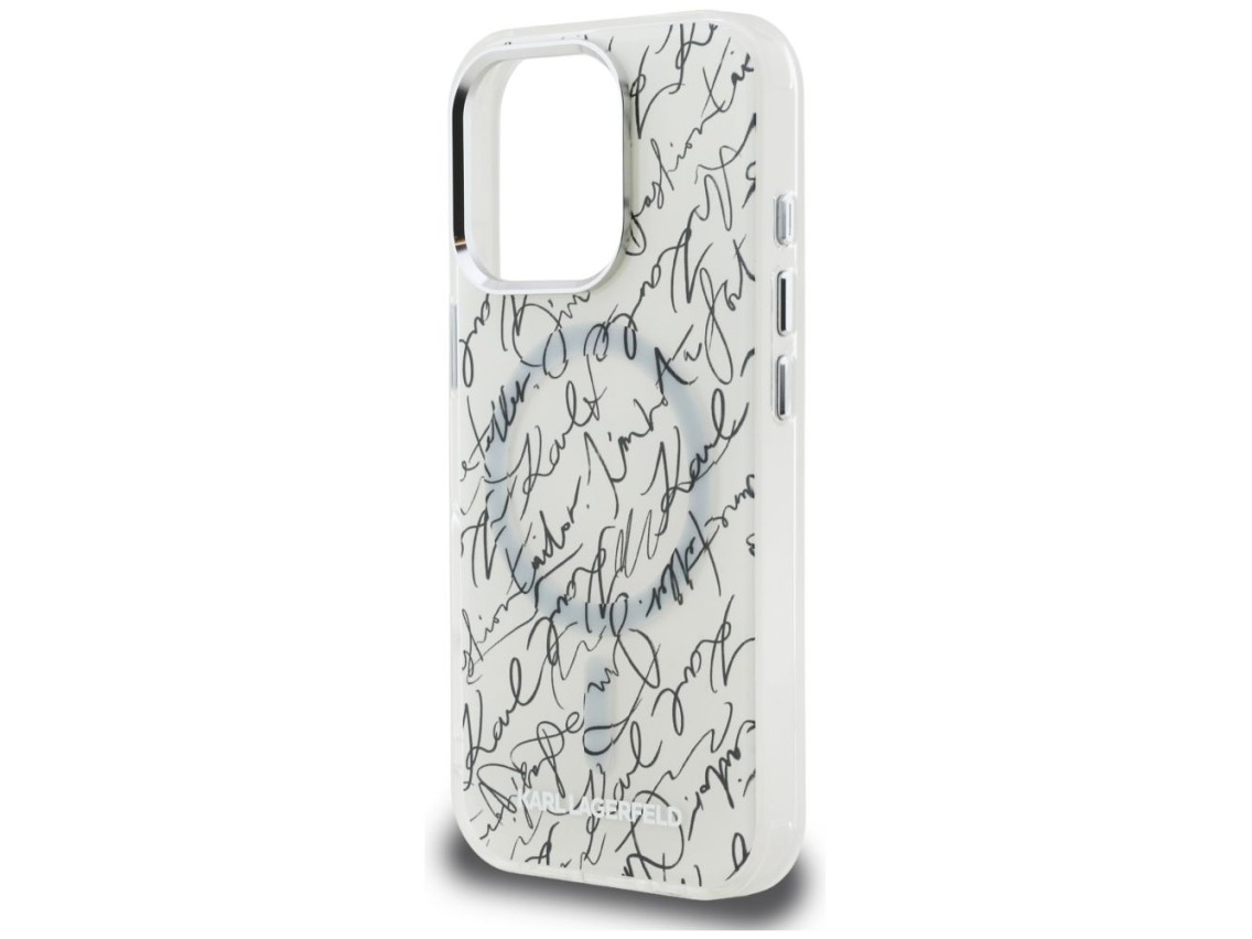 Funda Karl Lagerfeld IML Karl Script Pattern MagSafe para iPhone 16 Pro - Blanca